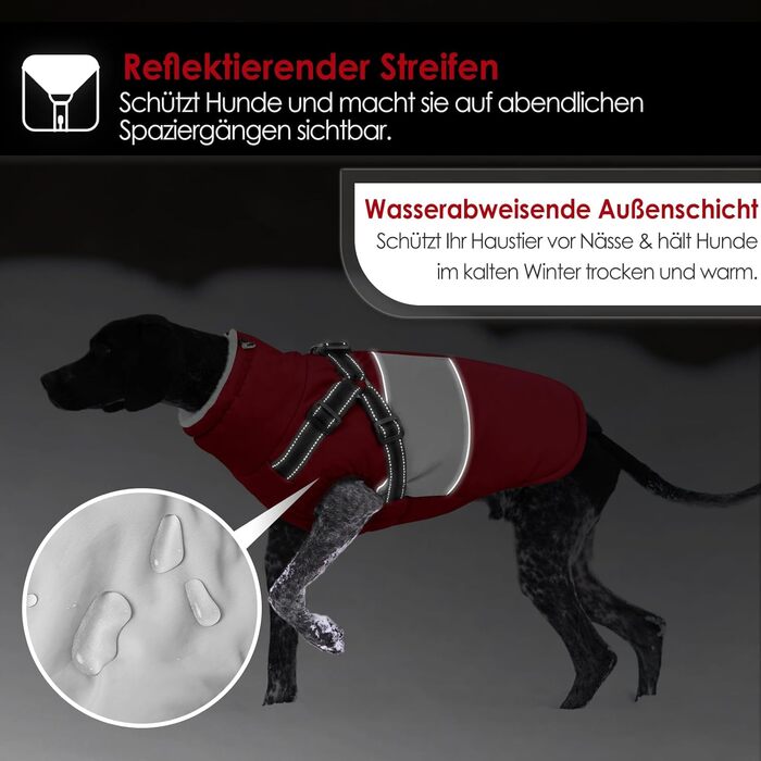 Теплий зимовий одяг для собак AOFITEE: куртка, жилет, водонепроникний, для великих порід (лабрадор, віндгорн, голден ретрівер), 2XL, бордовий