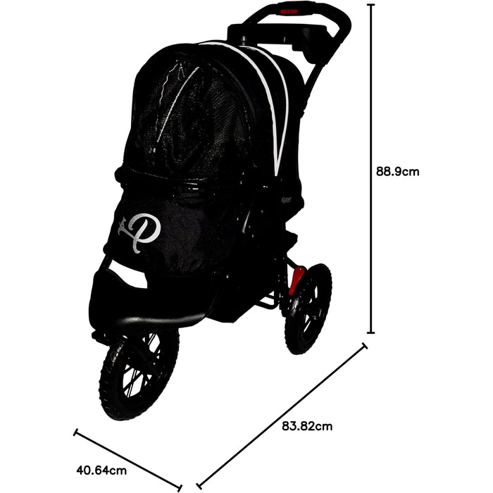 Petique Chinook Schwarz: розкішний візок для собак | Колеса 30 см, EVA, світловідбивачі | До 23 кг
