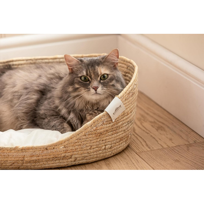 Преміум ліжко Dehner Lovely для собак та котів, м'яке гніздище, 54 x 43 x 18 см, натуральні матеріали, білий/бежевий