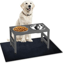 Підвищений годівниця для собак з металу, 25,4 см, з підставкою та 2 мисками з нержавіючої сталі, 40,6 x 61 см, антиковзаюча килимок, сірий колір