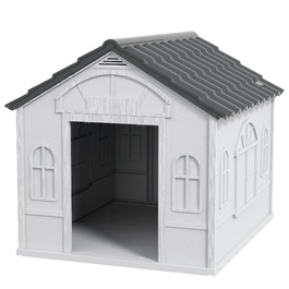 PawHut Dog House, Будка для собаки з сідловим дахом, Погодостійкий будиночок для маленьких домашніх тварин для середніх собак до 20 кг, Будка для собак на відкритому повітрі, 65 x 75,7 x 63 см, Сірий | Аосом