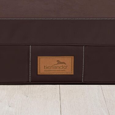 Ортопедичний лежак для собак Tierlando® Oscar VIP з екошкіри та велюру, з в'язкоеластичною піною, антипрослизкова підкладка, 100x80 см, коричневий