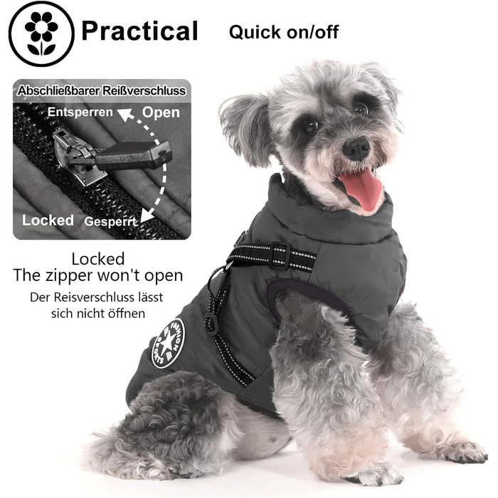 Теплий зимовий одяг для собак, водонепроникний, для маленьких собак, з кільцем, чорний, 30 см