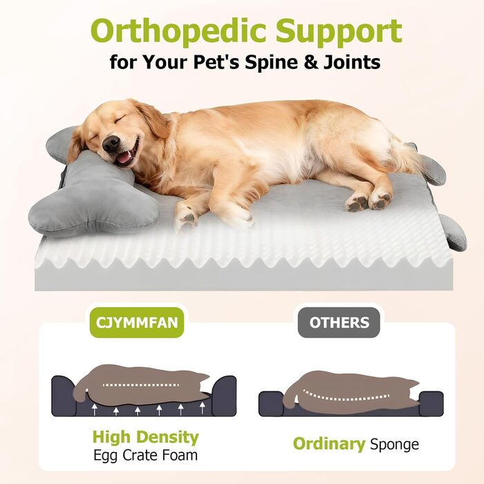 Ортопедичне ліжко для собак з знімною подушкою для голови, миється, ліжко для тварин з піною у формі яєчної коробки, водонепроникне ліжко для собак з подушкою для підтримки голови та суглобів, середній розмір: 76 см (Д) x 51 см (Ш) x 18 см (В), сірий колі