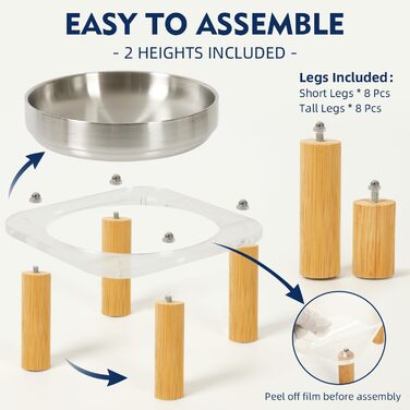 Підвищені миски для котів DoogCat – 2 шт. з акрилу, нержавіюча сталь, 14 см, для дому, зручне годування, для котів з чутливими вусами (сріблясті)