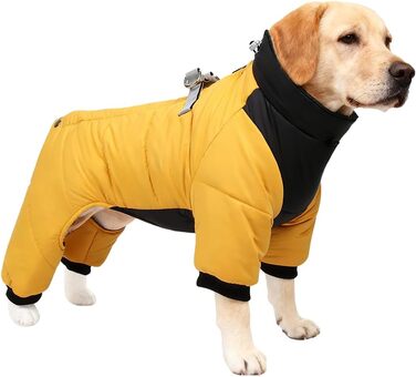 Зимовий теплий одяг для собак: куртка-комбінезон з флісовою підкладкою, водонепроникна, з D-кільцем, для маленьких та середніх собак (жовтий, L)