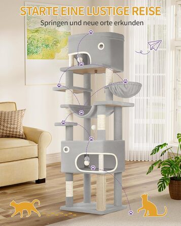 Драбина-кіготь для котів Hzuaneri, 178 см, XXL, сірий