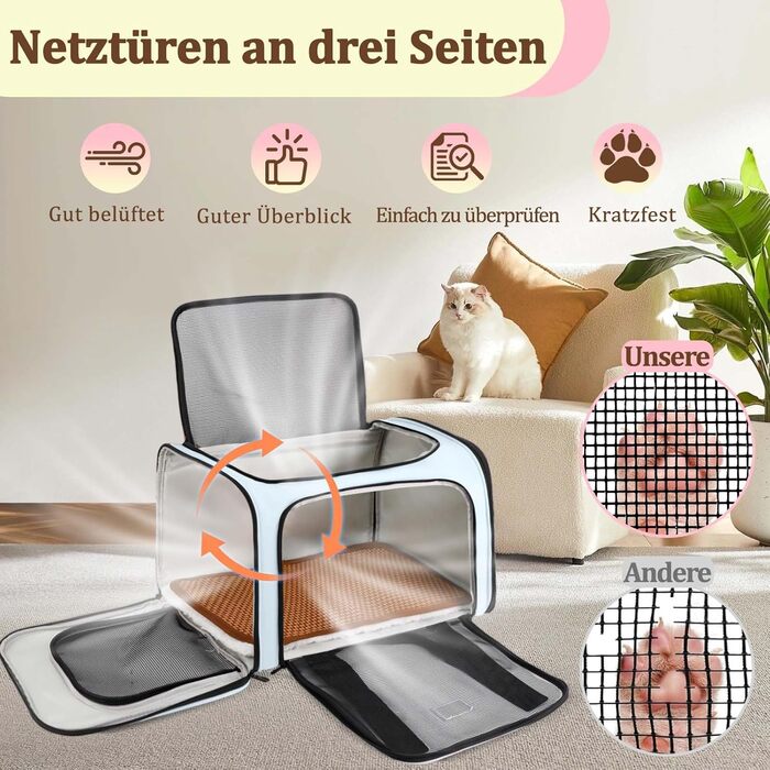 Транспортна сумка для котів та маленьких собак – складана, добре провітрювана переноска. Сумка для тварин з водонепроникною підкладкою для безпечного транспортування до ветеринара, у подорожах та в авто (Блакитна)