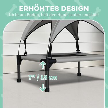 PawHut Підвищене собаче ліжко з балдахіном, ліжко для домашніх тварин, вулична лежанка для собак з дахом, дихаюча, для маленьких та середніх собак, Оксфорд 76 x 61 x 69,5 см (Д 61 x Ш 46 x В 63 см, світло-сірий)