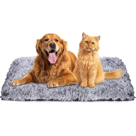 Крісло-ліжко для собак середніх порід з антиковзним дном, миється, довгий плюш, 65x50x7 см, колір - градієнт сірого