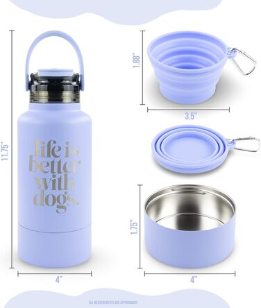 Водяна пляшка для собак Hogg Hydro Hound з нержавіючої сталі, ізольована, 907.2 г, з написом 