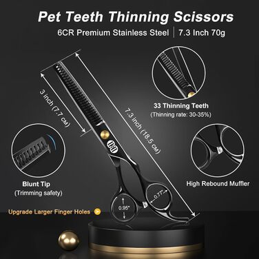 Набір професійних ножиць для грумінгу собак CIICII 10-в-1: безпечні, з різними типами лез для собак та котів