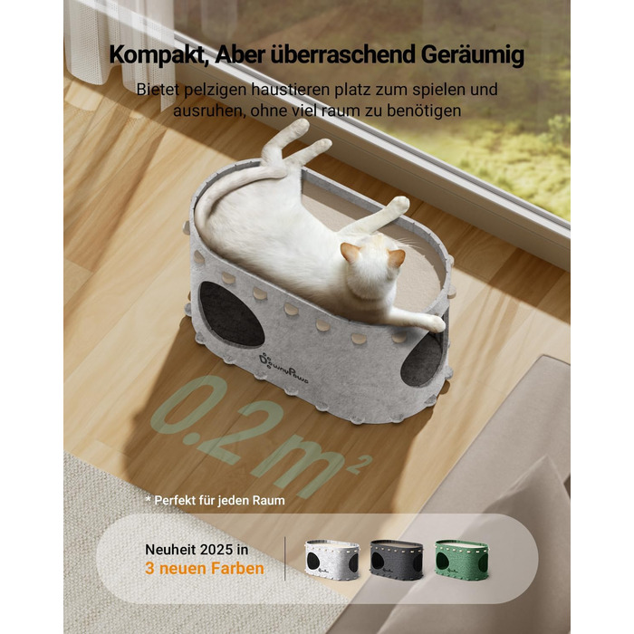 Кігтеточка-будиночок для котів DownyPaws з фетру, 2-ярусна, 50x33x50 см, для ігор та відпочинку, теплий дизайн, захист кігтів, білий