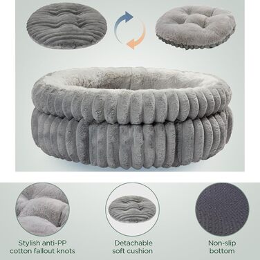 Туннель для котів KunpengZen, фетровий донат з шурхотом, котяча печера, іграшка-кошик для котів та дрібних тварин (до 4 кг), 60 см, сірий