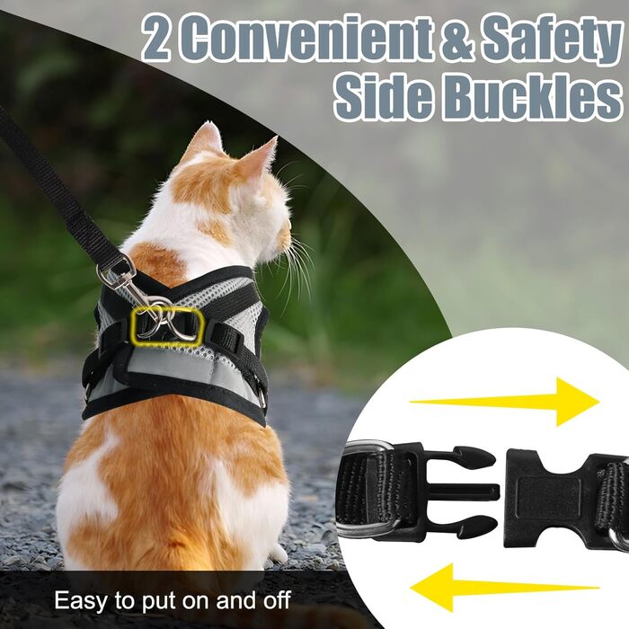 Нашийник для котів Bindokun з повідком, анти-вислизання, комплект, розмір M, сірий