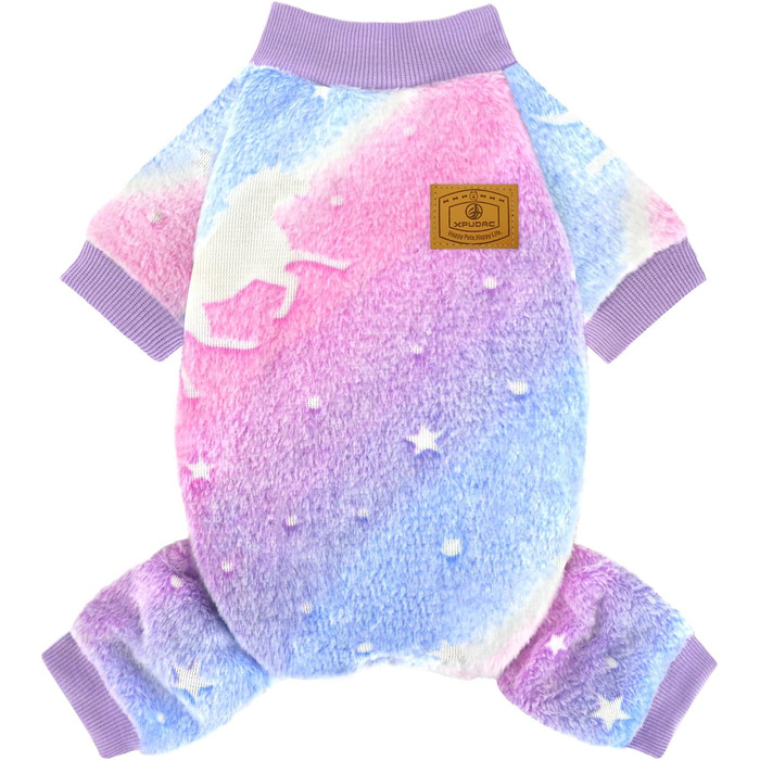 Піжама для собак XPUDAC, фліс, теплий пуловер для маленьких та середніх собак, дівчаток та хлопчиків, тепла зимова одяг для собак, теплий зимовий костюм, для дітей, розмір S, світиться в темряві, розмір XS (обхват грудей 31.75 см)
