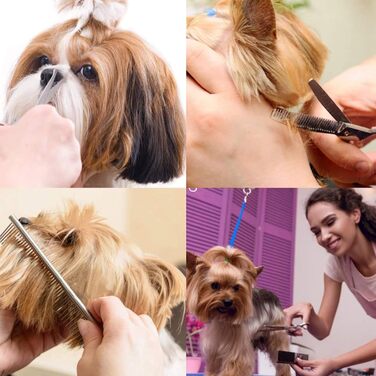 Набір професійних ножиць для грумінгу собак 9CR Edelstahl з безпечними закругленими кінцями. Комплект для догляду за шерстю собак, котів та інших тварин: ножиці для стрижки, розріджування та вирівнювання. Срібний колір.