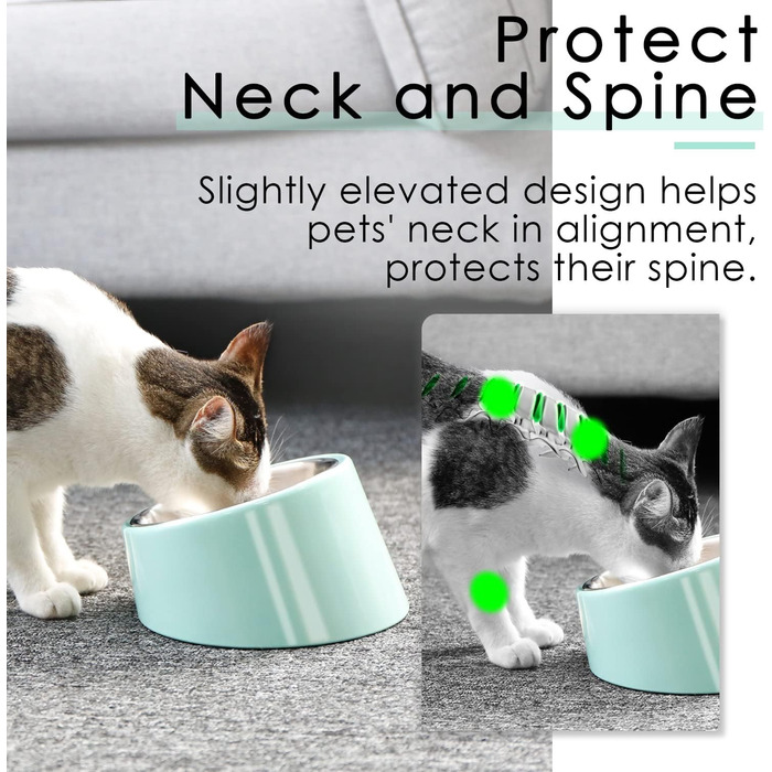 Нахилена годівниця для собак та котів SuperDesign 15°, зелений меламін, 600 мл