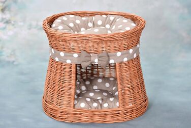 Кішка Будка Кругла Натурального Кольору: Двоярусний Корзинка для Кішки з Велюровою Подушкою, Корзинка з Плетеної Вельветової Лози, Кішка-Тур, Меджовтий Колір