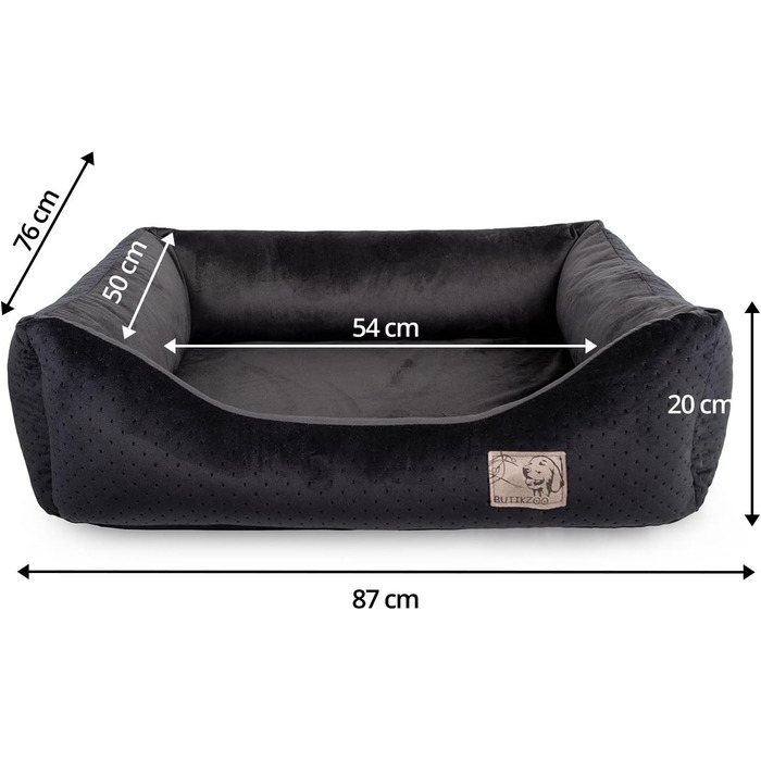 Ліжко для собак | М'яка лежанка для собак з подушкою | Собаче ліжко-софа для маленьких та середніх порід | Розмір M - 75 x 66 x 20 см | Колір: Чорний велюр