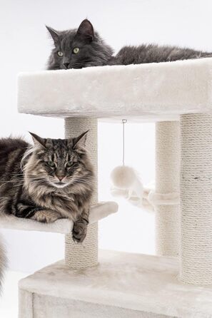 Когтеточка для котів Petrebels Cleopatra 134 см, преміум, XL лежанка, котяча будка, стовпи Ø9 см, бежевий/кремовий