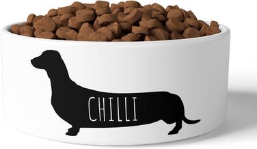 Персоналізовані годівниці для собак з іменем | Керамічна годівниця для собак з гравіюванням | Годівниця для домашніх тварин з індивідуальним написом (Собака-ковбаска)