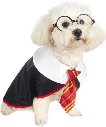 Сорочка для собак на Хелловін Impoosy: кумедний костюм кота-чаклуна, м'який одяг з окулярами (розмір M, обхват шиї 35,6 см) чорний