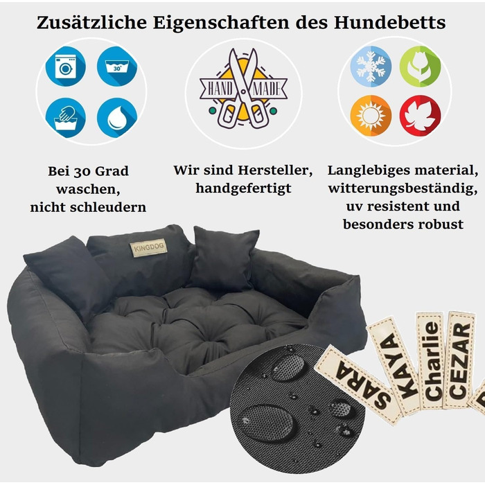 Крісло-ліжко для собак великих порід KING DOG XXL 130x105 см. Водонепроникне, з можливістю персоналізації (ім'я собаки), чорне, силіконова наповнювач