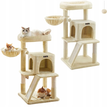 Низька скребничка для котів Feandrea, бежева, 96 см, сизаль, 2 рівні