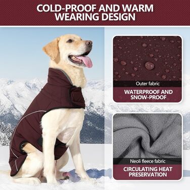 Водонепроникний зимовий теплий нашийник для собак з підкладкою з флісу, світловідбиваючий, з D-подібним кільцем, для малих, середніх та великих собак, для активного відпочинку, кемпінгу, прогулянок, червоний, розмір L