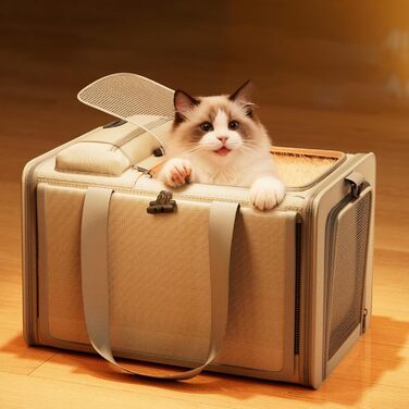 Транспортна переноска для собак та котів | Переноска для тварин | Для прогулянок, подорожей в авто | Кремового кольору