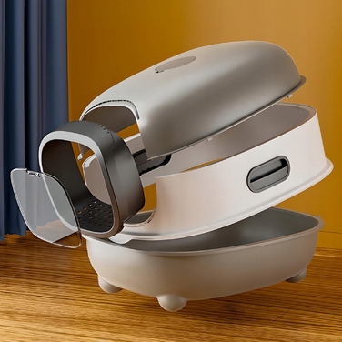 Закритий лоток для котів Globani, сірий, з підсвіткою та висувною шухлядою, 39x35x37 см