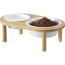 Підвищена годівниця для собак Navaris - 350 & 650 мл - керамічна миска на бамбуковому підставці, для води та корму, миється в посудомийній машині, сумісна з мікрохвильовою піччю, стиль 2
