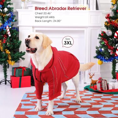 Теплий зимовий пуловер для собак ASENKU з флісу з відбиваючими смугами, накидка для маленьких собак, худі з шапочкою та кишенями, куртка для собак з отвором для повідка, м'який та дихаючий одяг для собак (S, Червоний)