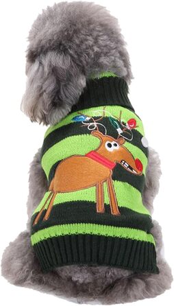 Пуловер для собак на Різдво, кумедний різдвяний пуловер для собак з мультфільмом Оленя, Санти та Сніжинок, теплий в'язаний пуловер для собак маленьких, середніх та великих розмірів, XXS-XXL (110-Green, XXL) XXL 110-Зелений