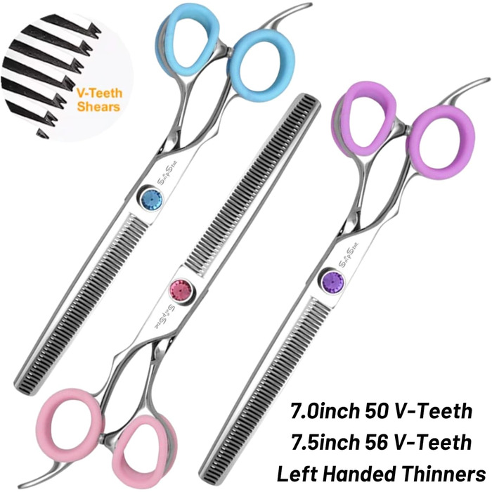 Професійна ножиця для грумінгу собак та котів, 7 дюймів, VG10 сталь, 35% ножиці для розрідження, фіолетовий колір