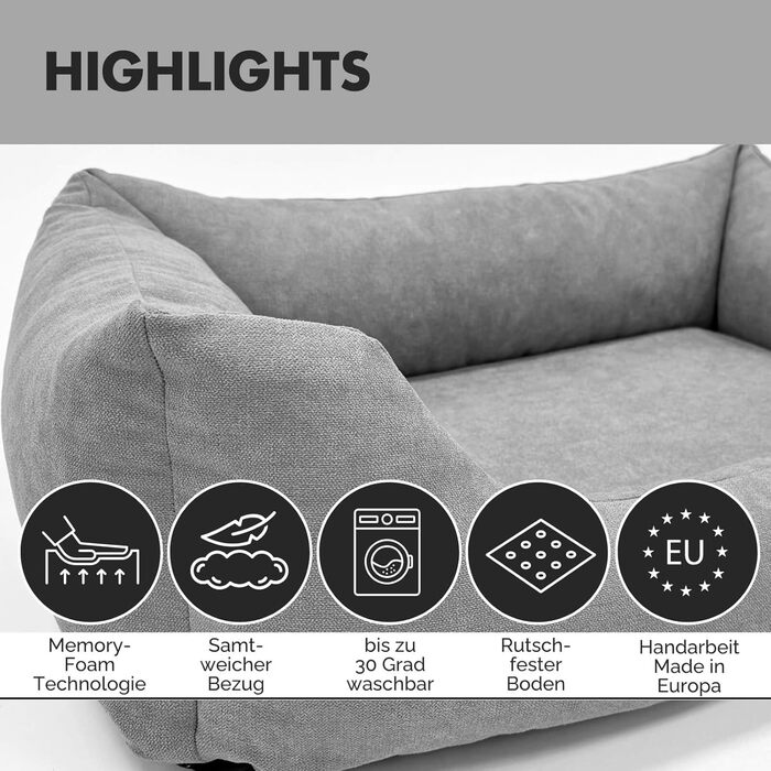 Ортопедичне ліжко для собак Emma | Кошик для собак малого та середнього розміру (сірий, 105x75 см)