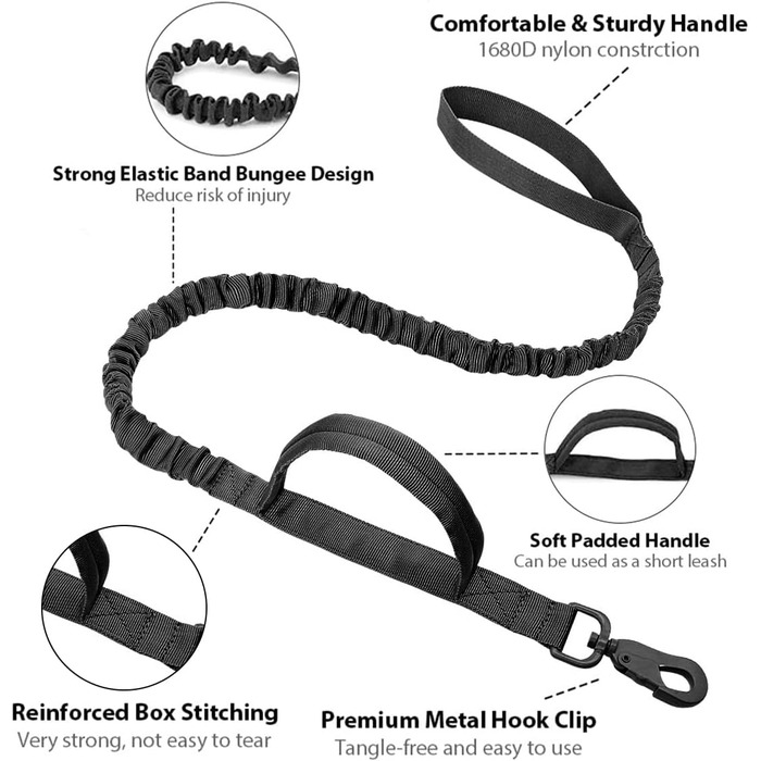 Тактичне обіднє нашийник для собак з ручкою та повідок, військовий нашийник. М'яка підкладка, нейлон, регульований, для середніх та великих собак XL, чорний P5
