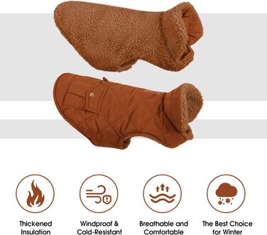 Зимовий теплий одяг для собак CITE TOILE - куртка з флісу для собак, підходить для чихуахуа, такси, коричнева, XS