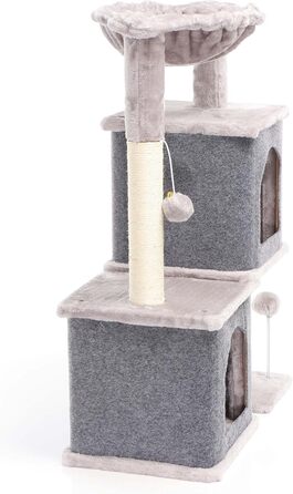 Котячий будиночок-крізьомачка Fudajo сірого кольору, 71,5 см, з платформою для відпочинку, лежаком, дряпалкою та будиночком для котів. Кліматичний комплекс для котів