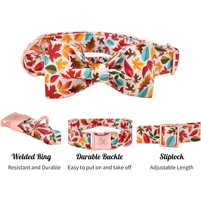 Елегантний ошийник для собак Herbst-Hundehalsband з бантиком, унісекс, регульований, м'який, для великих собак, 1 шт., листя клена