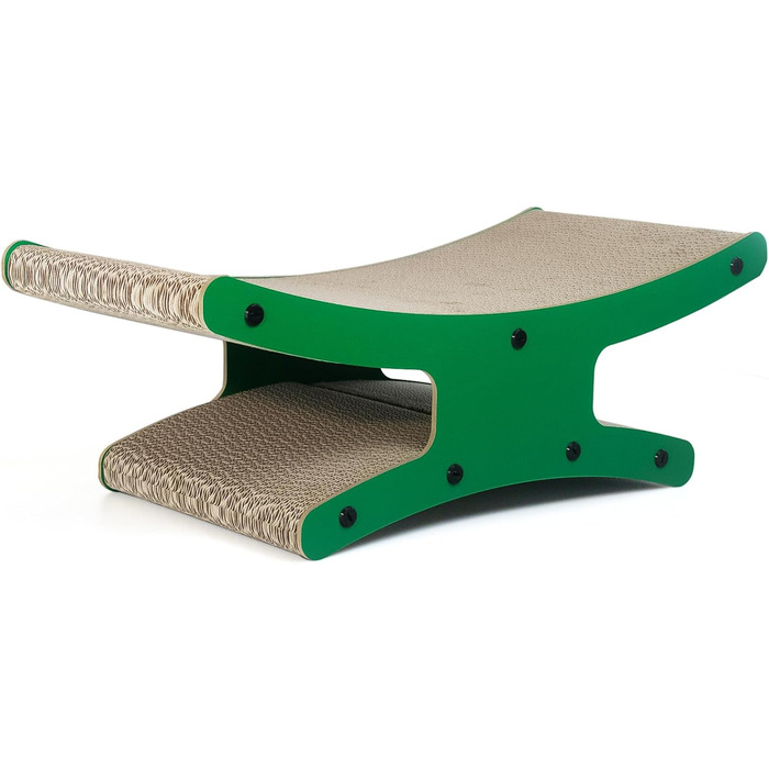 Котяче дряпальня з будиночком - XL дряпка з картону двостороння 56x26x20см - Стабільне ліжко-дряпка, місце для відпочинку та іграшка з м'ячиком (натуральне дерево)