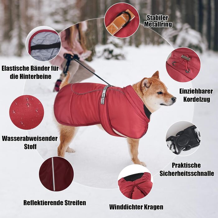 Зимовий одяг для собак FeimaX: теплий, вітронепроникний зимовий одяг для собак середніх та великих порід. Вітронепроникна жилетка для собак з D-кільцем (червоний, 5XL)