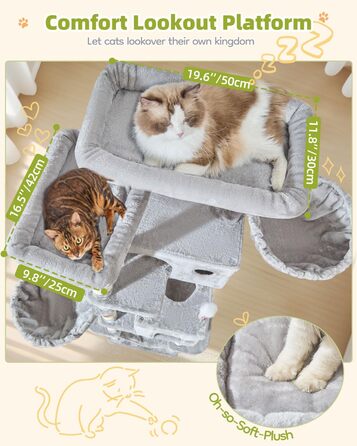 Кігтеточка для котів Taoqimiao 193 см, велика, XXL, з будиночками, гамаком, платформами та 8 стовпчиками для заточування кігтів, сірого кольору MS046W