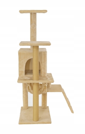 Багатоярусна кігтеточка Pet HOBBY бежева, 101-160 см, з будиночком та гамаком