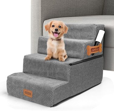 Східці для собак Nobleza - пандус для тварин з валиком для ворсу, 5 сходинок, підійде для котів та собак, для ліжка та дивану (4 сходинки)