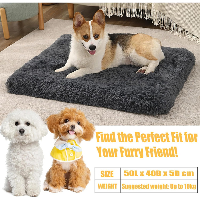 Килимок для собак середніх порід, м'який лежак для собак та котів, 75 x 50 x 8 см, 50 x 40 x 5 см, темно-сірий