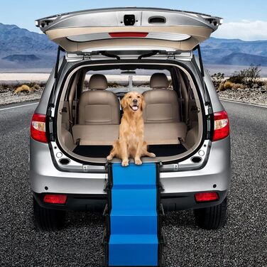 Сходинки для собак - 4 сходинки, портативна пандус для автомобіля, дивана або ліжка, неслизька, вантажопідйомність до 75 кг (Блакитний)