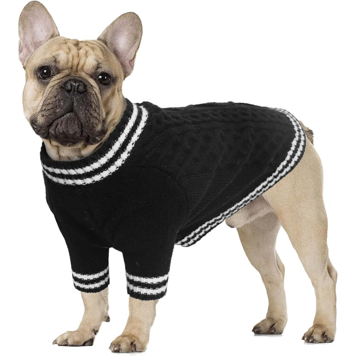 Вовняний пуловер для собак LiebeDD з V-подібним вирізом, чорного кольору, для дрібних та середніх порід, ідеально підходить для такс та грейхаундів (M)