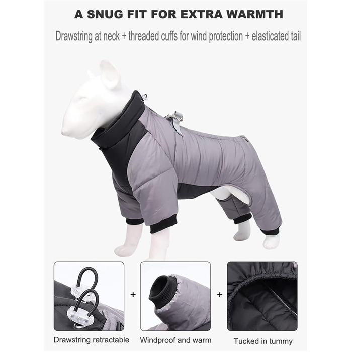 Теплий флісовий зимовий одяг для собак з отвором для повідка, тепла куртка для собак, водонепроникний одяг для тварин, розмір M, сірий